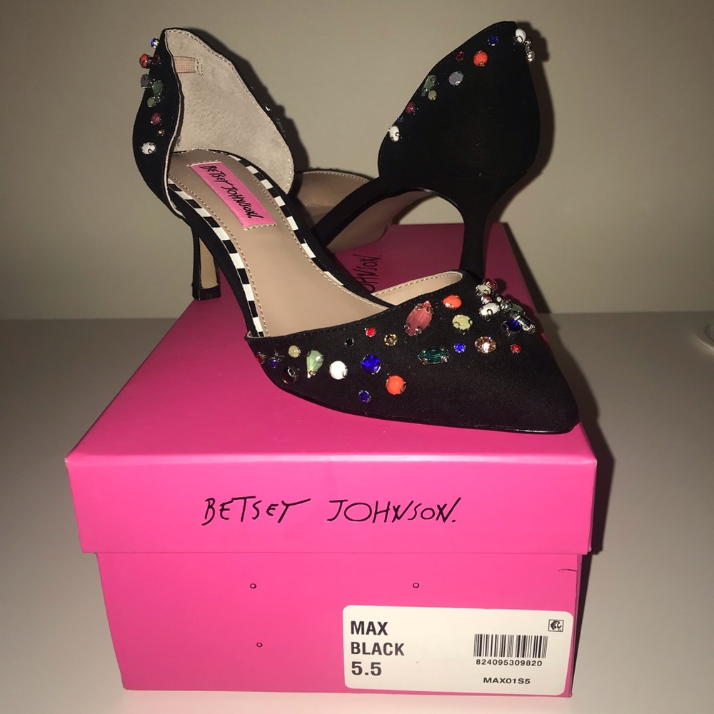 Betsey Johnson Black Jeweled D'Orsay Heels